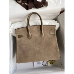 Hermes Birkin 25 Grizzly Bag in Taupe Veau Doblis and Swift Leather  TDBS26012