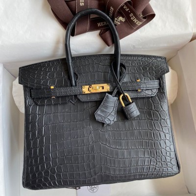 Hermes Birkin 25 Handmade Bag In Black Crocodile Niloticus Matte Skin TDBS26013