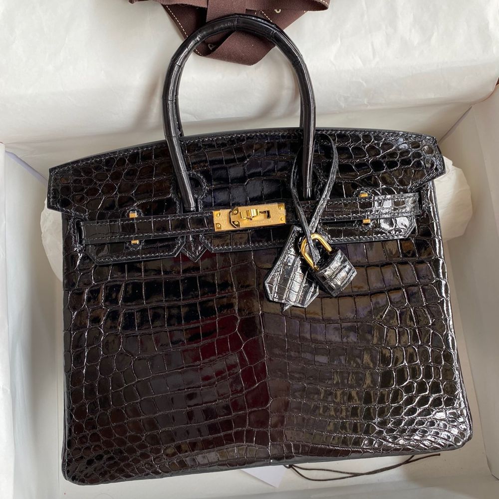 Hermes Birkin 25 Handmade Bag In Black Crocodile Niloticus Shiny Skin TDBS26014