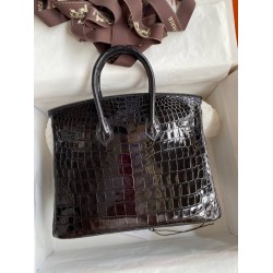 Hermes Birkin 25 Handmade Bag In Black Crocodile Niloticus Shiny Skin TDBS26014