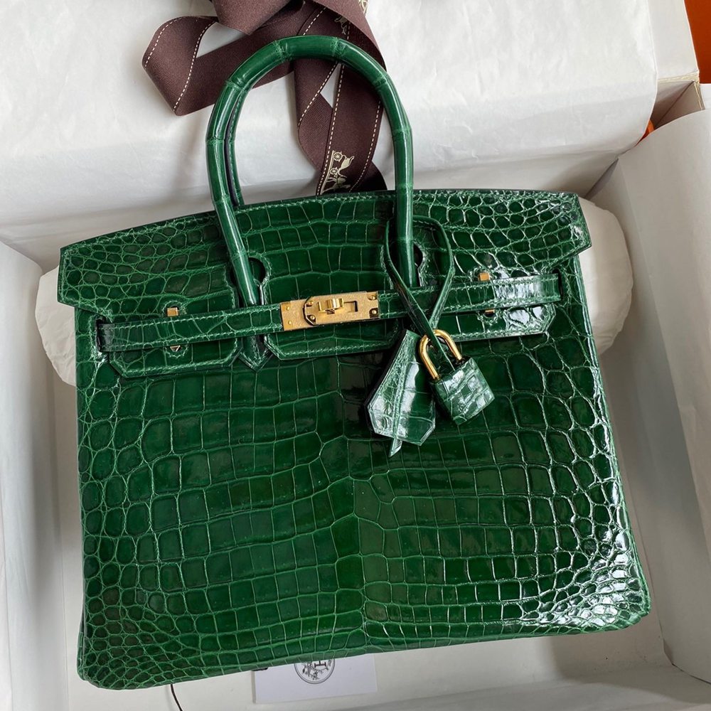 Hermes Birkin 25 Handmade Bag In Malachite Crocodile Niloticus Shiny Skin TDBS26015