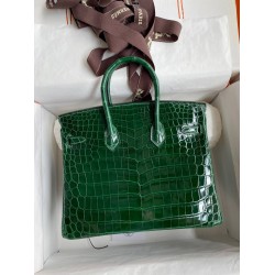 Hermes Birkin 25 Handmade Bag In Malachite Crocodile Niloticus Shiny Skin TDBS26015