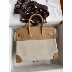 Hermes Birkin 25 Handmade Bag In Toile & Chai Epsom Leather TDBS26017