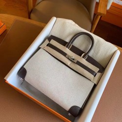 Hermes Birkin 25 Handmade Bag In Toile & Chocolat Swift Leather TDBS26018