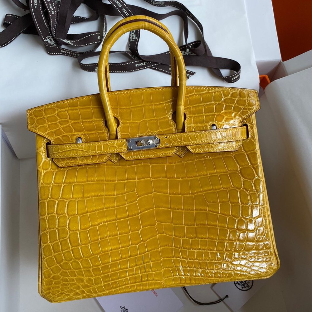 Hermes Birkin 25 Handmade Bag In Yellow Crocodile Niloticus Shiny Skin TDBS26019