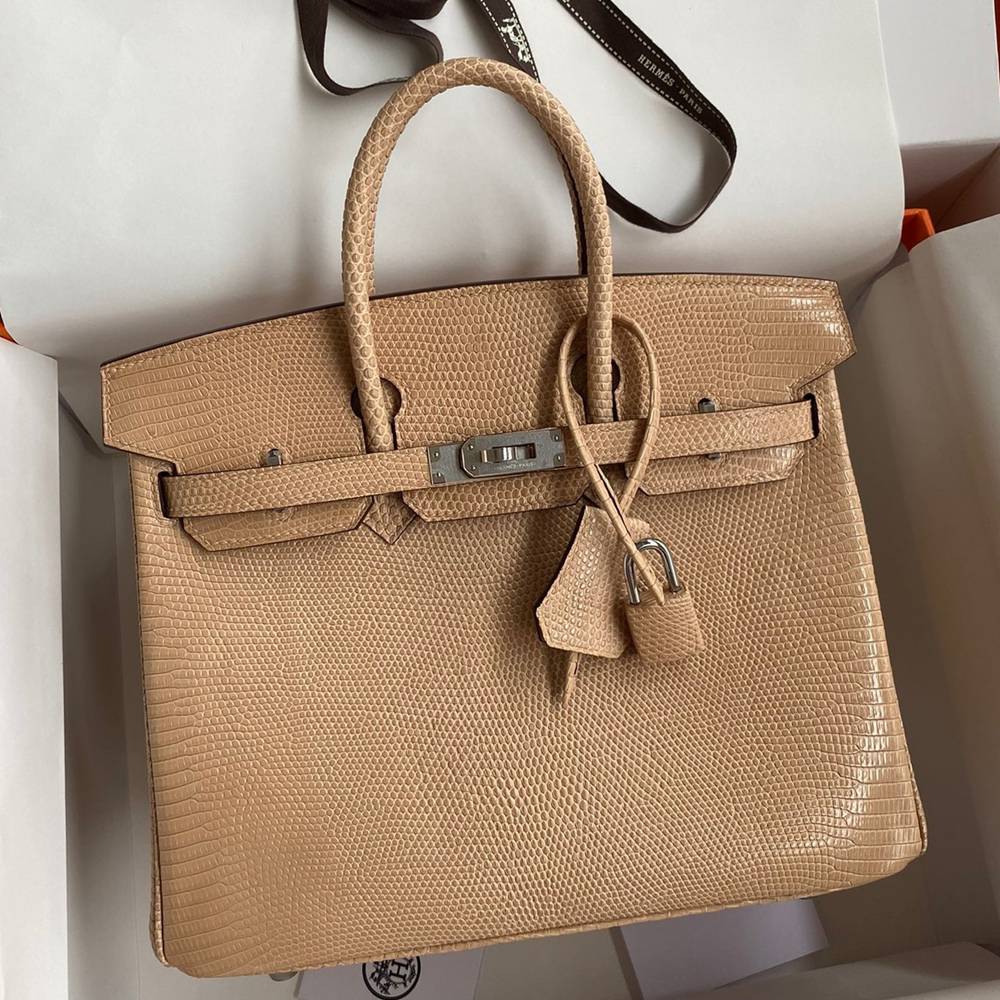 Hermes Birkin 25 Retourne Handmade Bag In Beige Lizard Leather TDBS26022