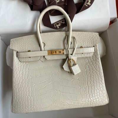 Hermes Birkin 25 Retourne Handmade Bag In Beton Matte Alligator Leather TDBS26023