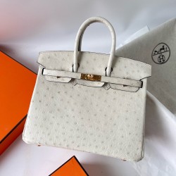 Hermes Birkin 25 Retourne Handmade Bag In Beton Ostrich Leather TDBS26024