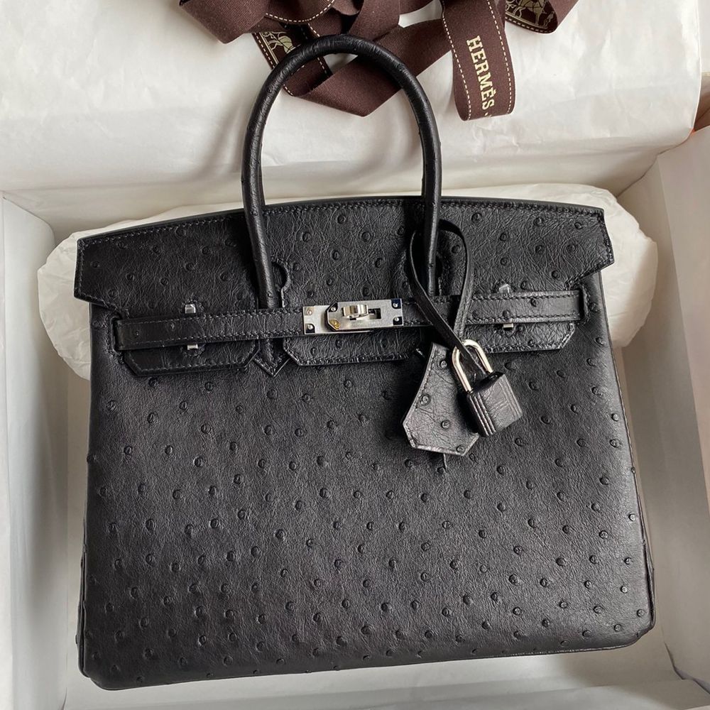 Hermes Birkin 25 Retourne Handmade Bag In Black Ostrich Leather TDBS26028