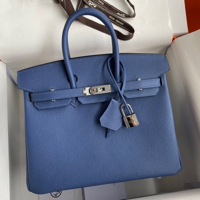 Hermes Birkin 25 Retourne Handmade Bag In Blue Agate Epsom Calfskin TDBS26030