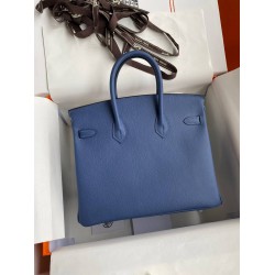 Hermes Birkin 25 Retourne Handmade Bag In Blue Agate Epsom Calfskin TDBS26030