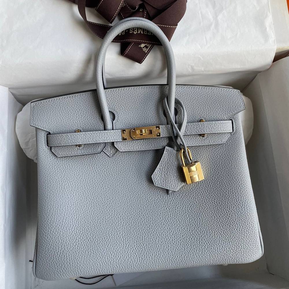 Hermes Birkin 25 Retourne Handmade Bag In Blue Glacier Clemence Leather TDBS26031