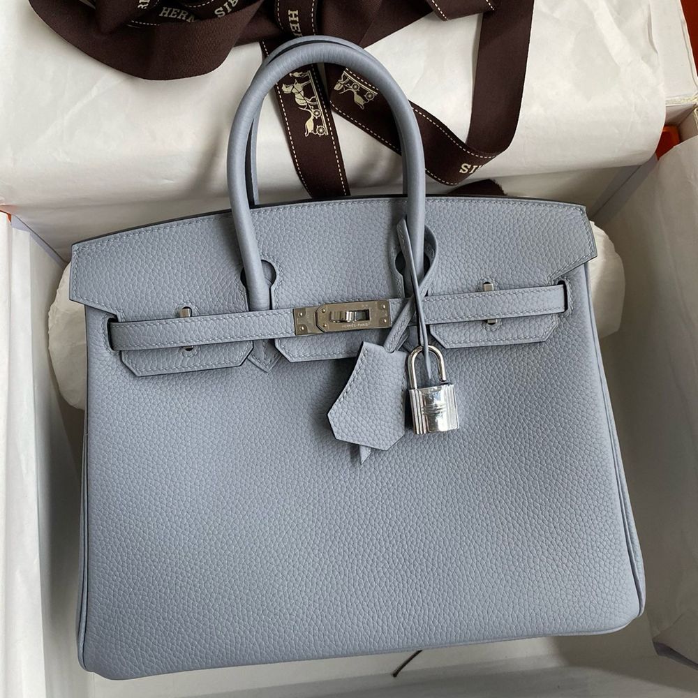 Hermes Birkin 25 Retourne Handmade Bag In Blue Lin Clemence Leather  TDBS26033