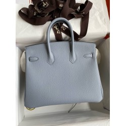 Hermes Birkin 25 Retourne Handmade Bag In Blue Lin Clemence Leather  TDBS26033