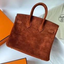 Hermes Birkin 25 Retourne Handmade Bag In Brown Doblis Suede Leather TDBS26036