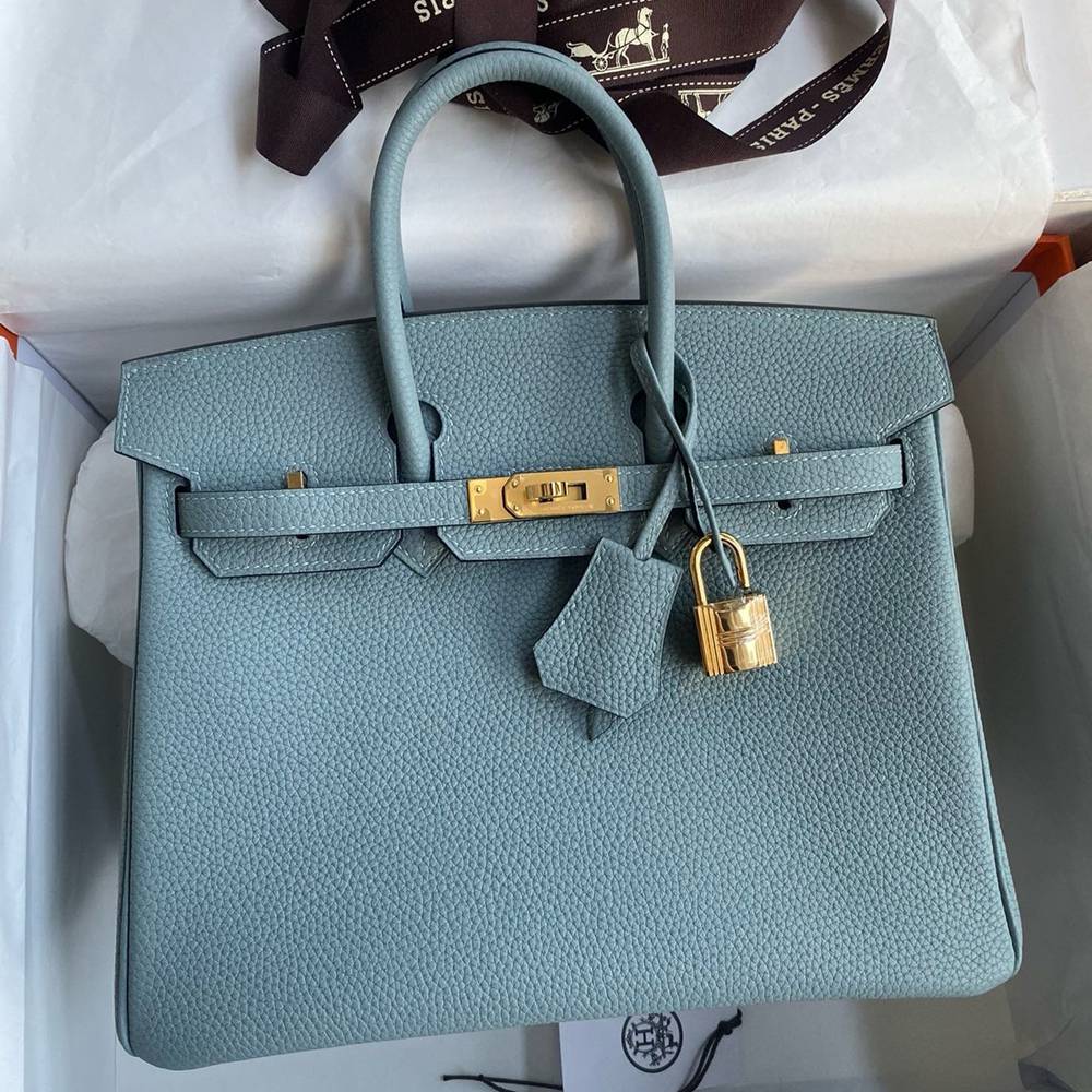 Hermes Birkin 25 Retourne Handmade Bag In Ciel Clemence Leather  TDBS26037