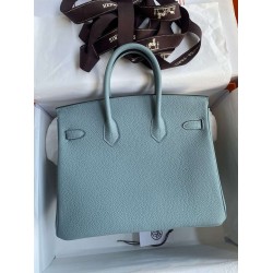 Hermes Birkin 25 Retourne Handmade Bag In Ciel Clemence Leather  TDBS26037