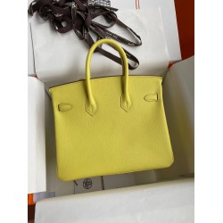 Hermes Birkin 25 Retourne Handmade Bag In Lime Epsom Calfskin TDBS26041