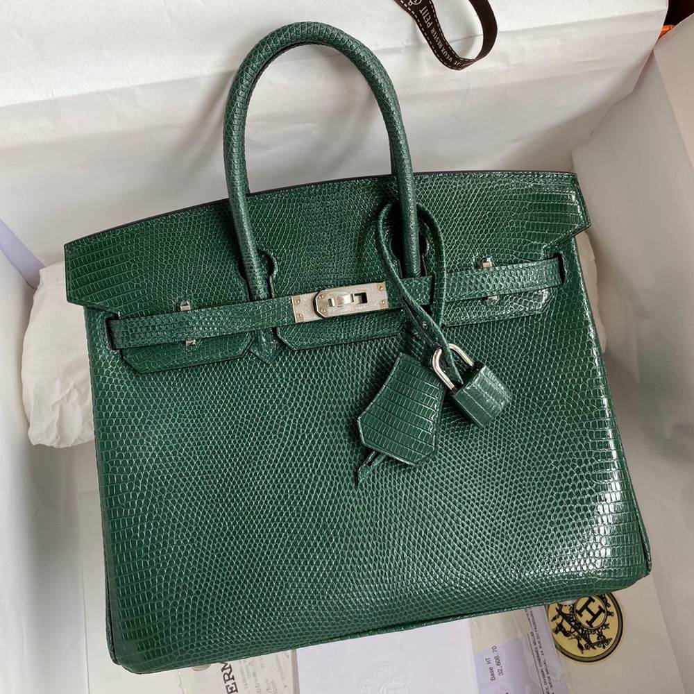 Hermes Birkin 25 Retourne Handmade Bag In Malachite Lizard Leather TDBS26043