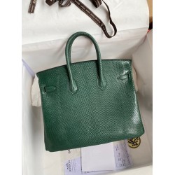 Hermes Birkin 25 Retourne Handmade Bag In Malachite Lizard Leather TDBS26043