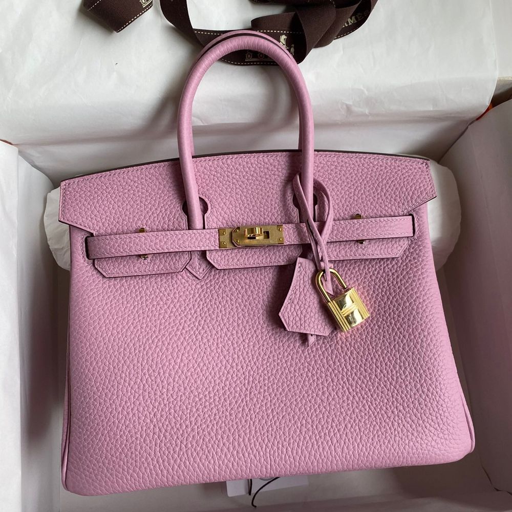 Hermes Birkin 25 Retourne Handmade Bag In Mauve Sylvestre Clemence Leather TDBS26044