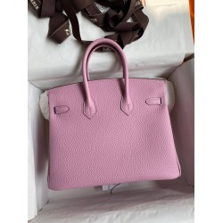 Hermes Birkin 25 Retourne Handmade Bag In Mauve Sylvestre Clemence Leather TDBS26044