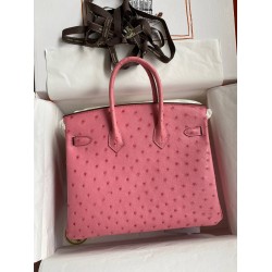 Hermes Birkin 25 Retourne Handmade Bag In Pink Ostrich Leather TDBS26051