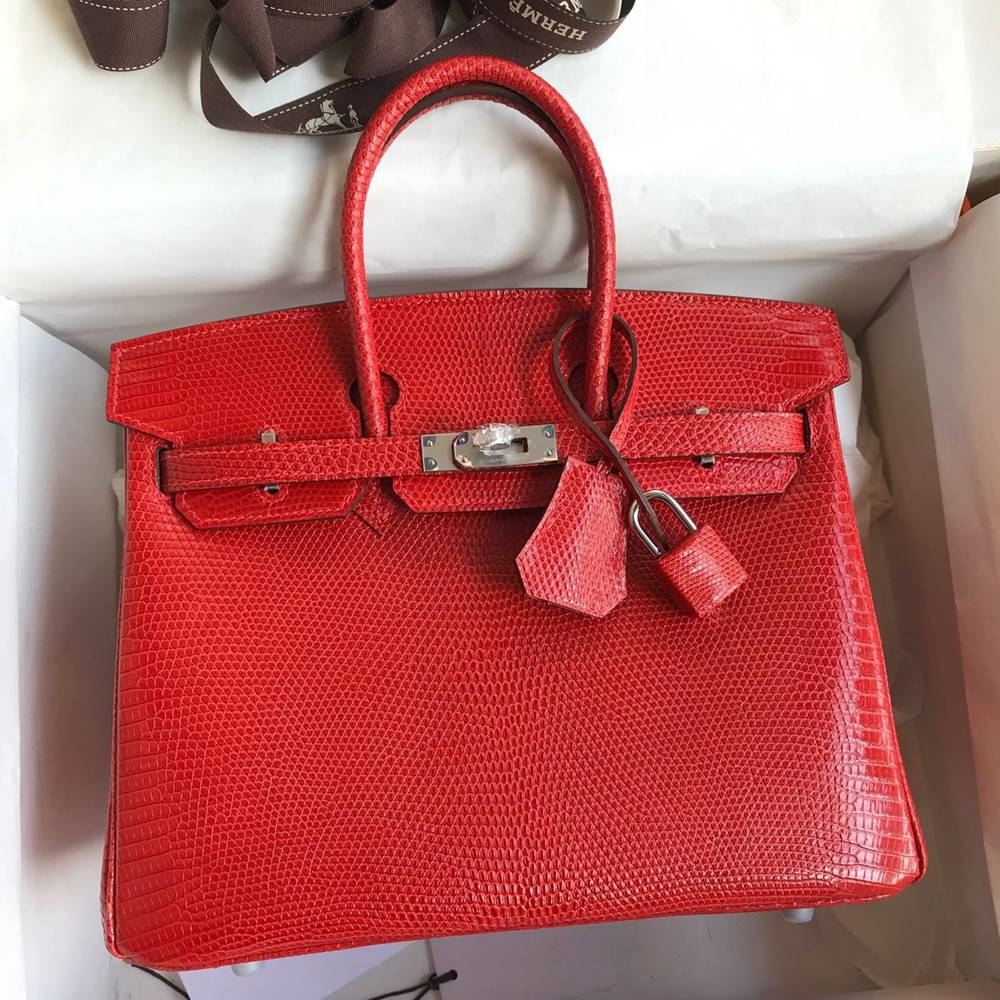 Hermes Birkin 25 Retourne Handmade Bag In Red Lizard Leather TDBS26052