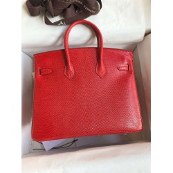 Hermes Birkin 25 Retourne Handmade Bag In Red Lizard Leather TDBS26052