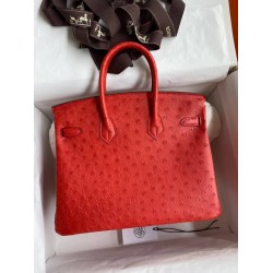 Hermes Birkin 25 Retourne Handmade Bag In Red Ostrich Leather TDBS26053