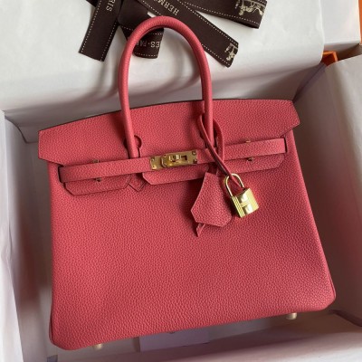 Hermes Birkin 25 Retourne Handmade Bag In Rose Lipstick Clemence Leather TDBS26054