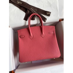 Hermes Birkin 25 Retourne Handmade Bag In Rose Lipstick Clemence Leather TDBS26054