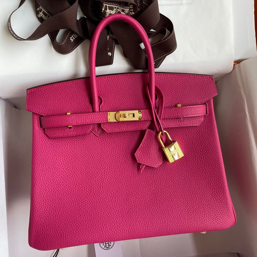 Hermes Birkin 25 Retourne Handmade Bag In Rose Tyrien Clemence Leather TDBS26056