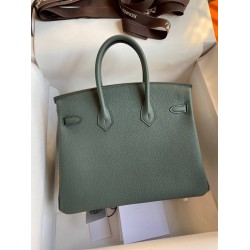 Hermes Birkin 25 Retourne Handmade Bag In Vert Amande Clemence Leather TDBS26057