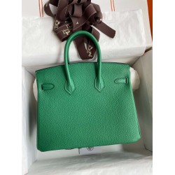 Hermes Birkin 25 Retourne Handmade Bag In Vert Vertigo Clemence Leather TDBS26059