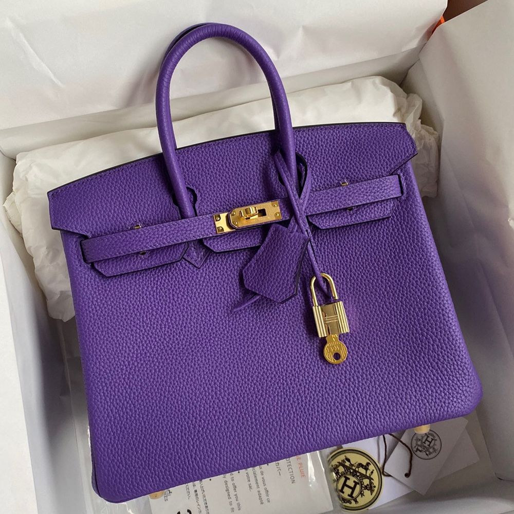 Hermes Birkin 25 Retourne Handmade Bag In Violet Clemence Leather TDBS26060