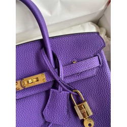 Hermes Birkin 25 Retourne Handmade Bag In Violet Clemence Leather TDBS26060