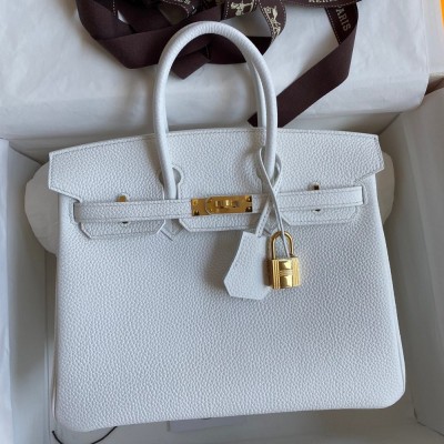 Hermes Birkin 25 Retourne Handmade Bag In White Clemence Leather TDBS26061