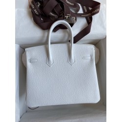 Hermes Birkin 25 Retourne Handmade Bag In White Clemence Leather TDBS26061