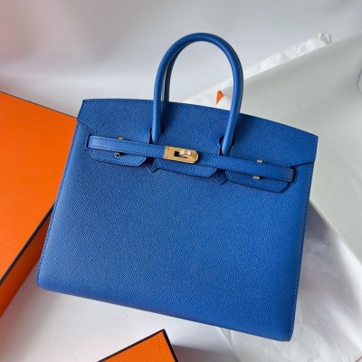 Hermes Birkin 25 Sellier Handmade Bag In Blue France Epsom Calfskin TDBS26063