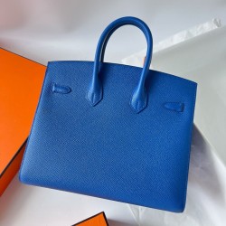 Hermes Birkin 25 Sellier Handmade Bag In Blue France Epsom Calfskin TDBS26063