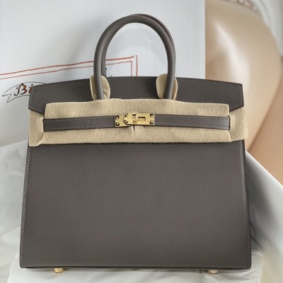 Hermes Birkin 25 Sellier Handmade Bag In Etain Epsom Calfskin TDBS26066