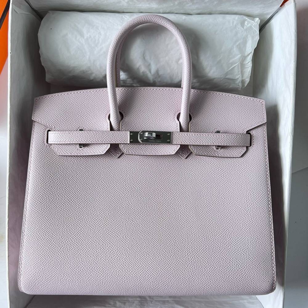 Hermes Birkin 25 Sellier Handmade Bag In Mauve Pale Epsom Calfskin  TDBS26068