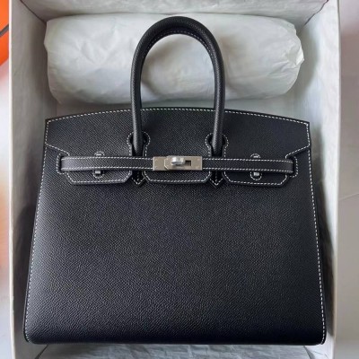 Hermes Birkin 25 Sellier Handmade Bag In Noir Epsom Calfskin  TDBS26069