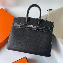 Hermes Birkin 25 Sellier Handmade Bag In Noir Epsom Calfskin  TDBS26069