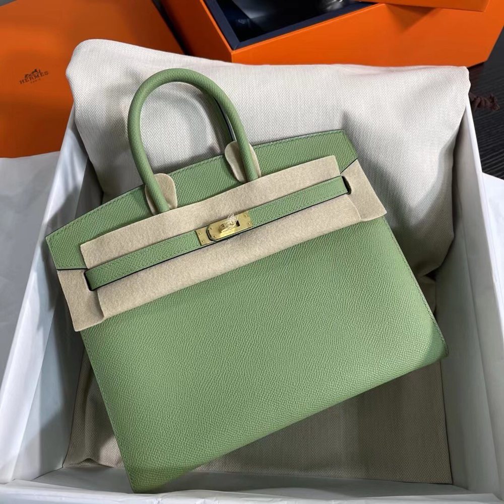 Hermes Birkin 25 Sellier Handmade Bag In Vert Criquet Epsom Calfskin  TDBS26072