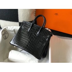 Hermes Birkin 25cm Bag In Black Embossed Crocodile Leather TDBS26076