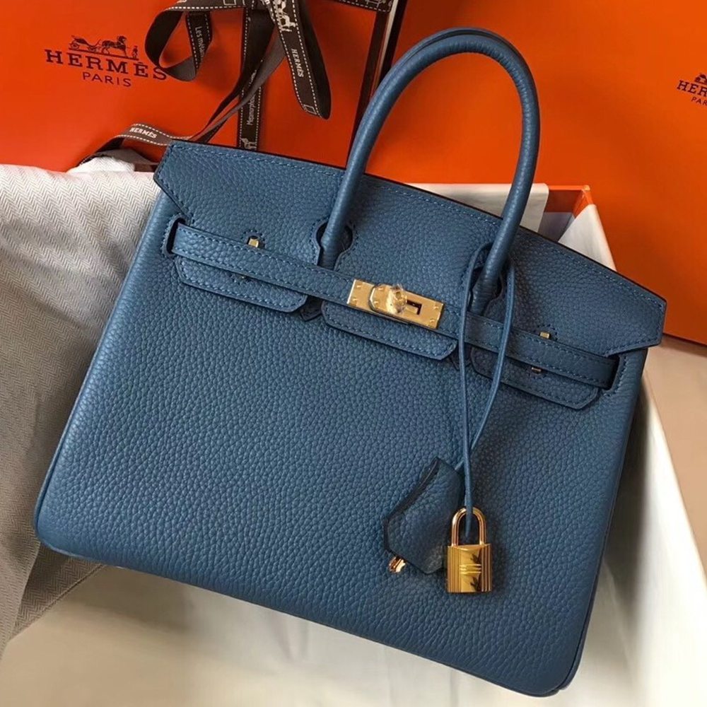 Hermes Birkin 25cm Bag In Blue Agate Clemence Leather TDBS26077