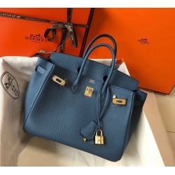 Hermes Birkin 25cm Bag In Blue Agate Clemence Leather TDBS26077