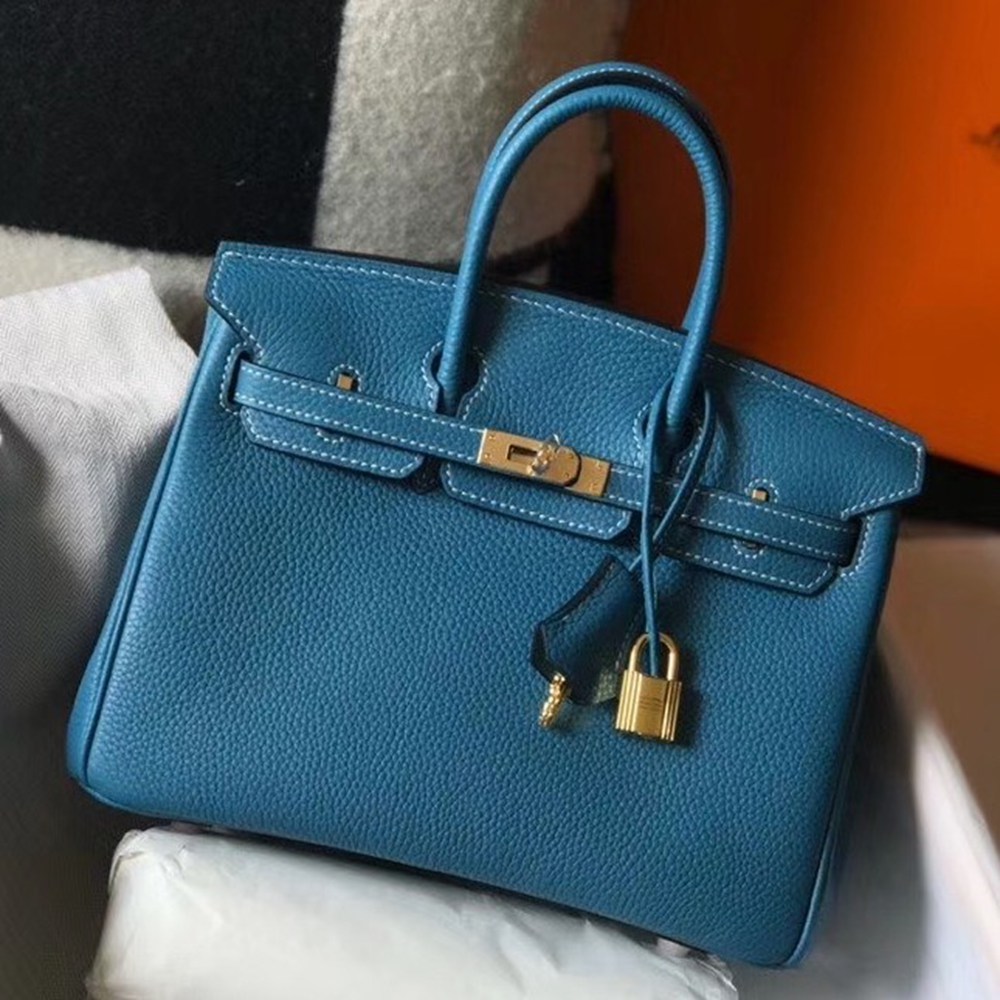 Hermes Birkin 25cm Bag In Blue Jean Clemence Leather TDBS26078